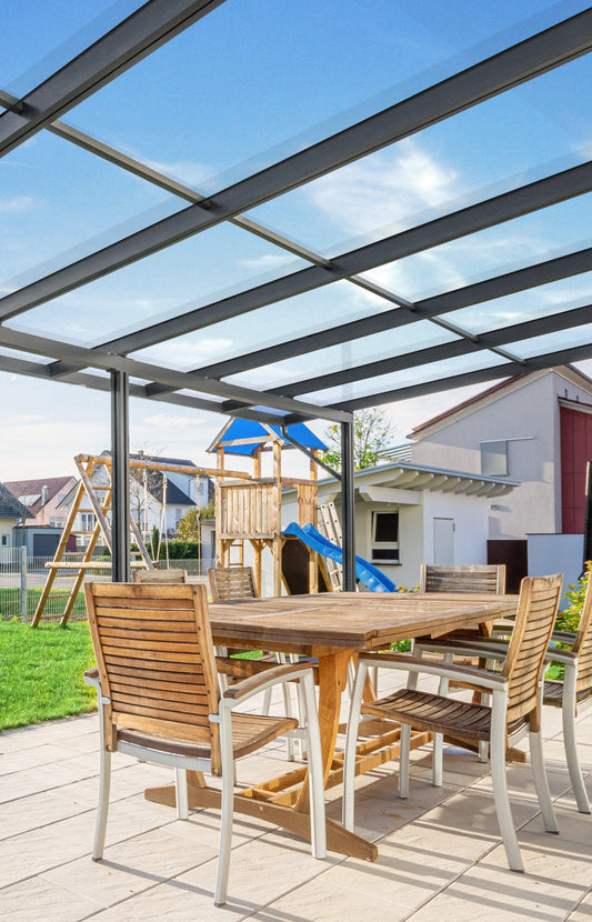 Deluxe Terrassendach 6 x 4 VSG Sicherheitsglas 10mm klar - HomeSystems-Bauelemente