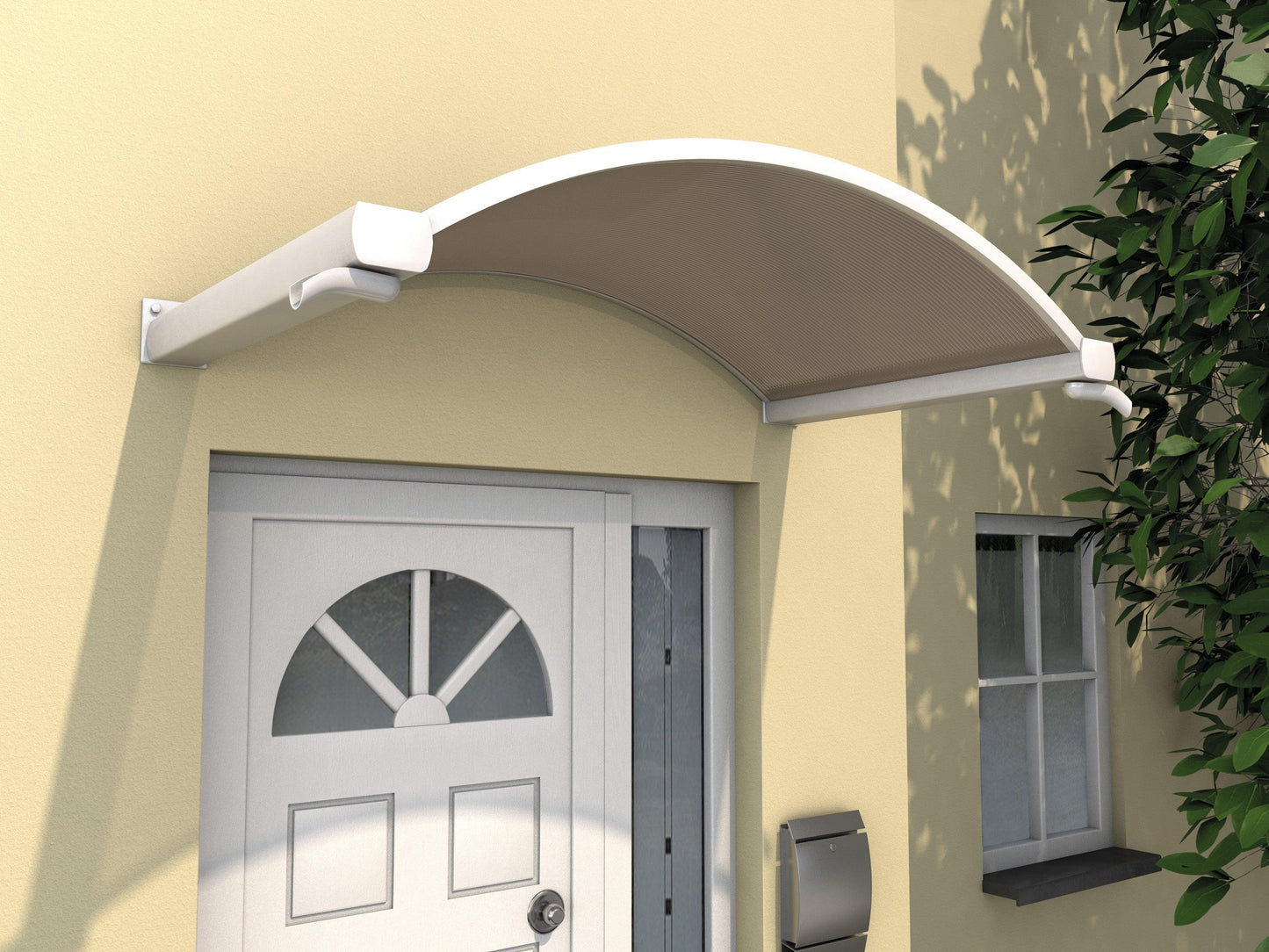 Rundbogenvordach Bremen Polycarbonat 6mm Aluminum weiß - HomeSystems-Bauelemente