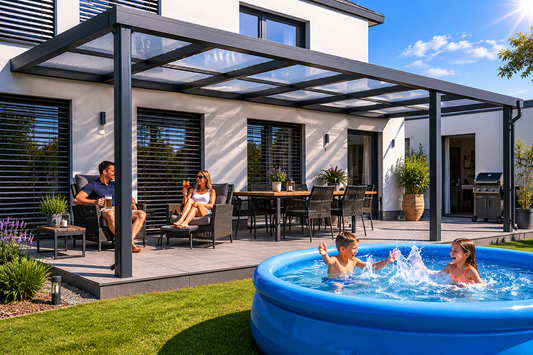 Terrassenüberdachung aus Polycarbonat-Stegplatten – lichtdurchflutet, UV-geschützt und wetterfest für den Sommer