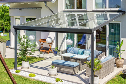 Deluxe Terrassendach 3 x 4 VSG Sicherheitsglas 10mm klar - HomeSystems-Bauelemente