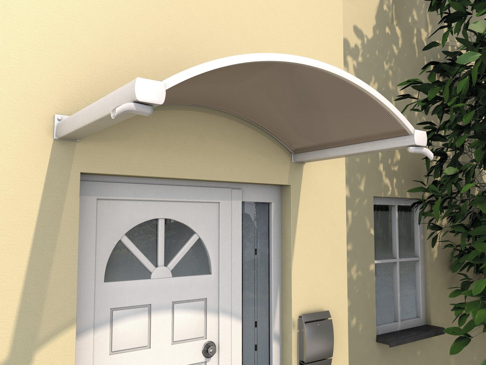 Rundbogenvordach Bremen Polycarbonat 6mm Aluminum weiß - HomeSystems-Bauelemente