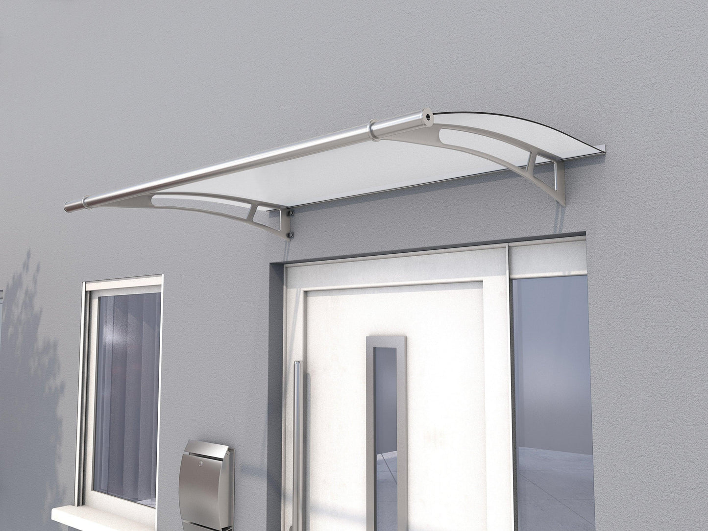 Pultvordach Wolfsburg XL Acrylglas 6mm klar / satiniert weiß - HomeSystems-Bauelemente