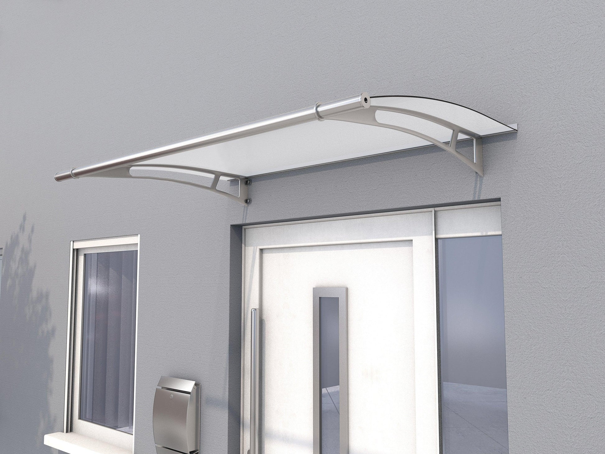 Pultvordach Wolfsburg XL Acrylglas 6mm klar / satiniert weiß - HomeSystems-Bauelemente