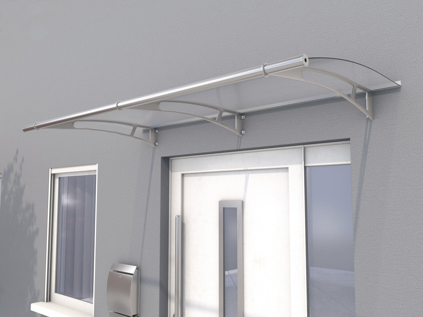 Pultvordach Wolfsburg XL Acrylglas 6mm klar / satiniert weiß - HomeSystems-Bauelemente