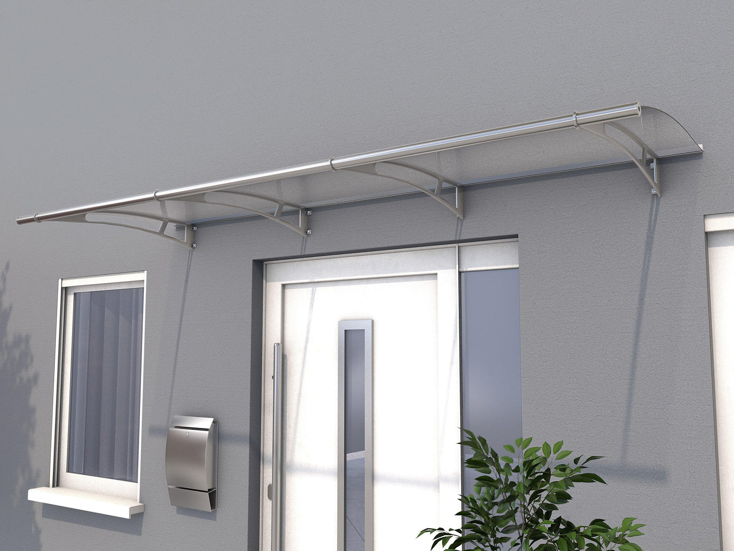 Pultvordach Wolfsburg XL Acrylglas 6mm klar / satiniert weiß - HomeSystems-Bauelemente