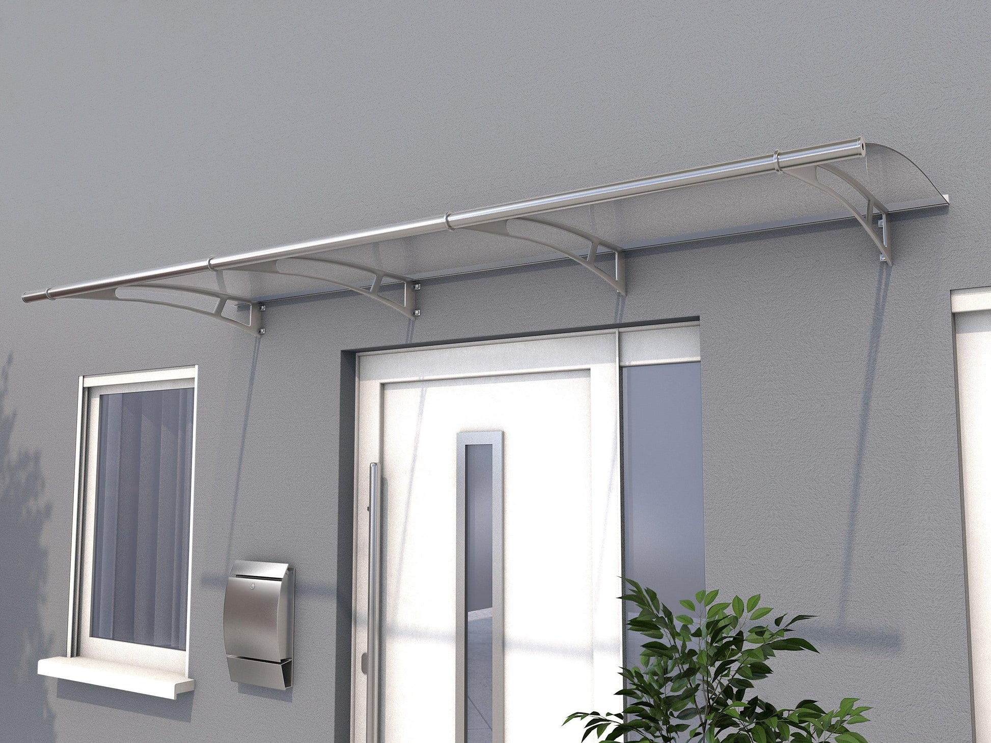Pultvordach Wolfsburg XL Acrylglas 6mm klar / satiniert weiß - HomeSystems-Bauelemente