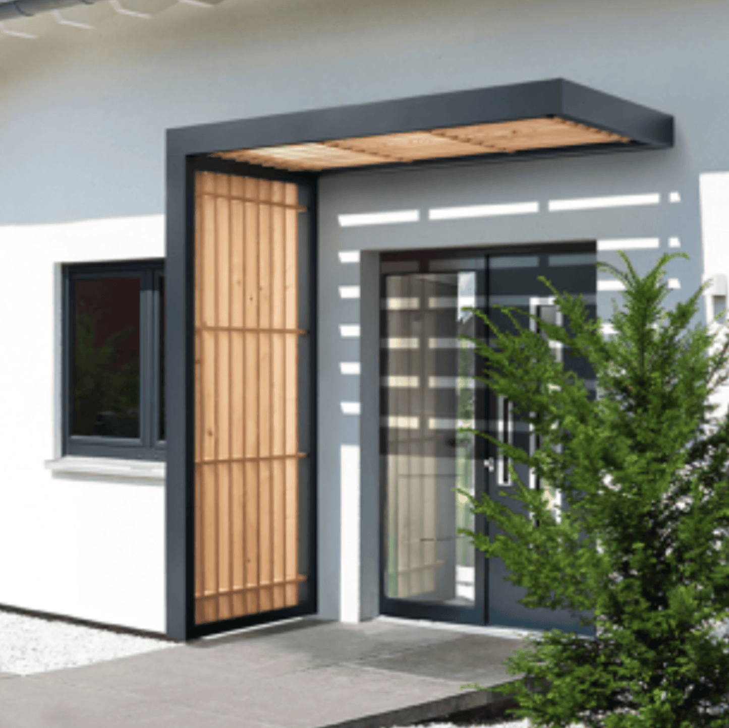 Rechteckvordach BS Timber-Line anthrazit mit Seitenteil - HomeSystems-Bauelemente